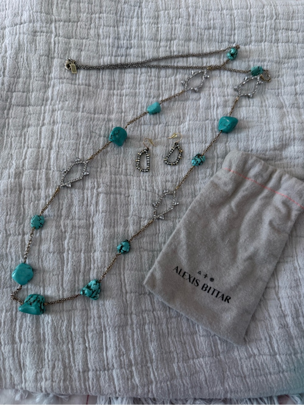 Alexis Bittar Turquoise Stone Station Necklace with Crystal-Accented Earrings